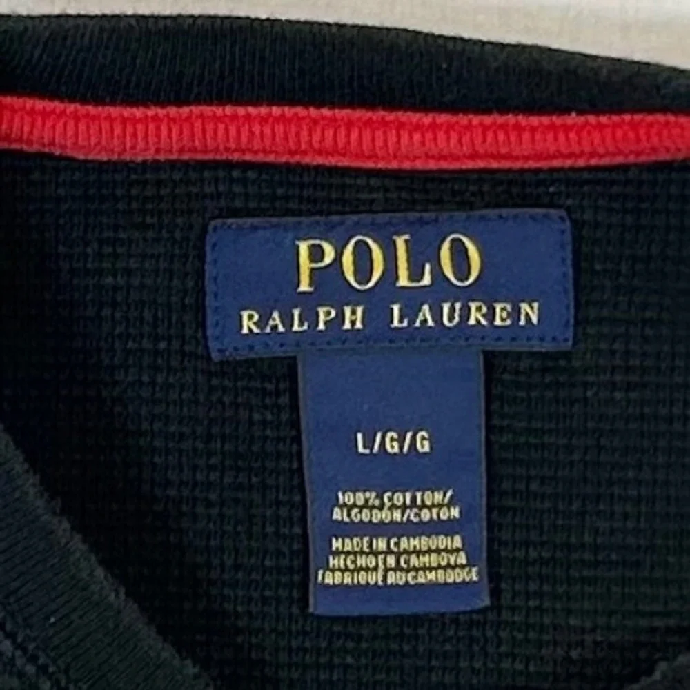 Polo Ralph Lauren Mens Large Black Waffle Knit Thermal Short Sleeve T-Shirt Pony
